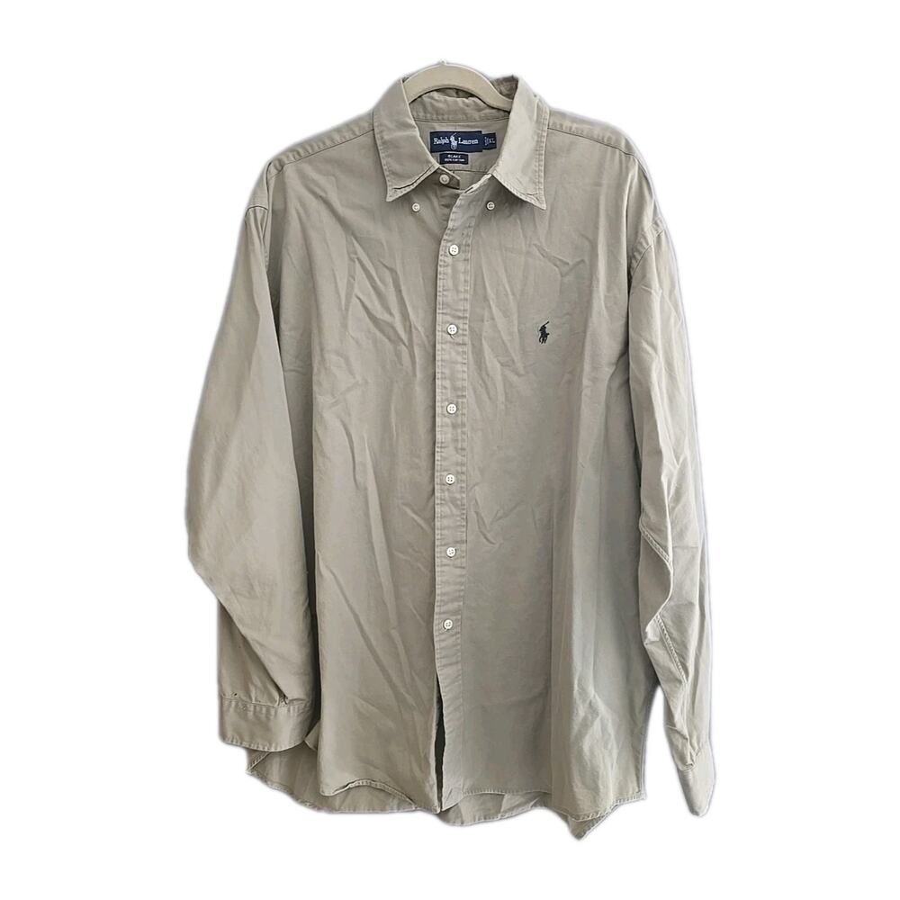 Ralph Lauren Blake Tan Khaki Long Sleeve Formal Button Down Shirt Men's Size‎ XL